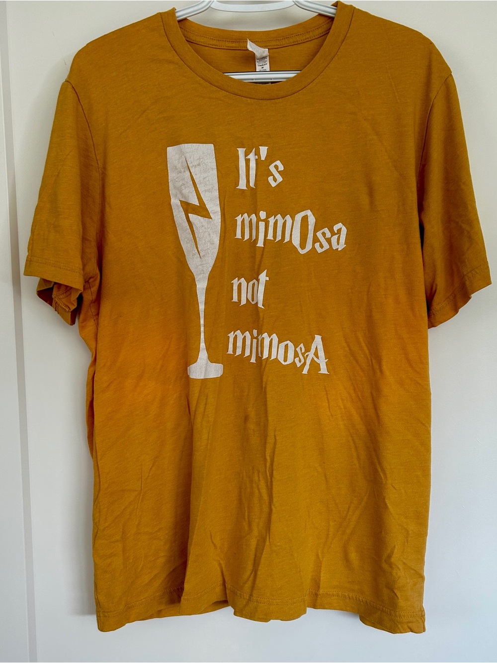Bella Canvas Mustard Yellow Short-Sleeve Tee with White Mimosa Graphic